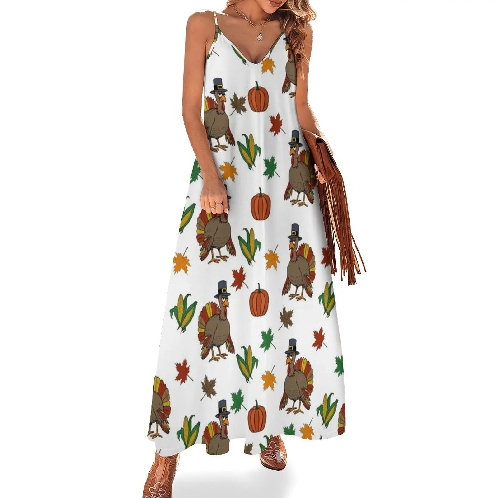 

Thanksgiving Turkey pattern Sleeveless Dress Woman dresses dresses for women 2023 luxury designer party Women's dress