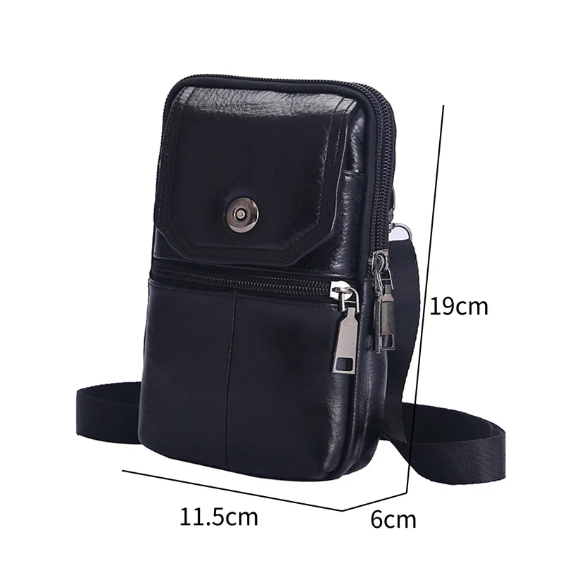 Bolso de mensajero de cuero de vaca para hombre, Cartera de bolsillo para teléfono móvil, bolso de cintura de viaje pequeño para hombre, bolso de pecho con múltiples bolsillos