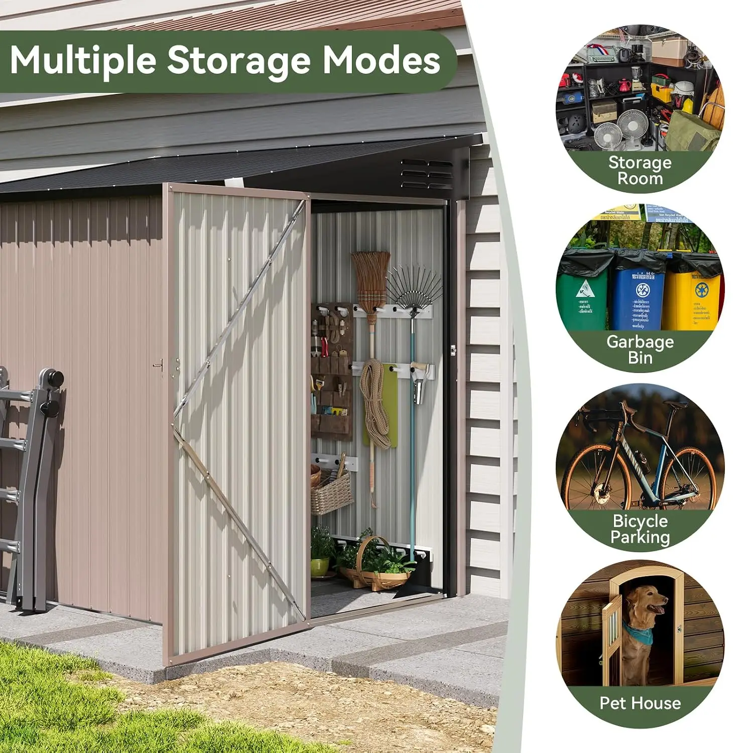 6x4ft Lean to Shed Outdoor Steel Garden Storage Cabinet Lockable Door Waterproof Rust-Proof Yard Patio, Customized - view 4