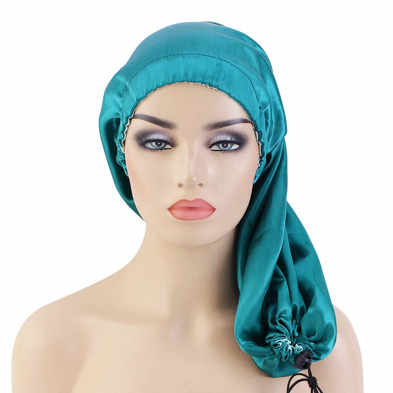 

2025 New Women Satin Solid Sleeping Hat Silk Bonnet with Tie Bands Elastic Adjustable Night Sleep Cap for Curly Hair Care Turban