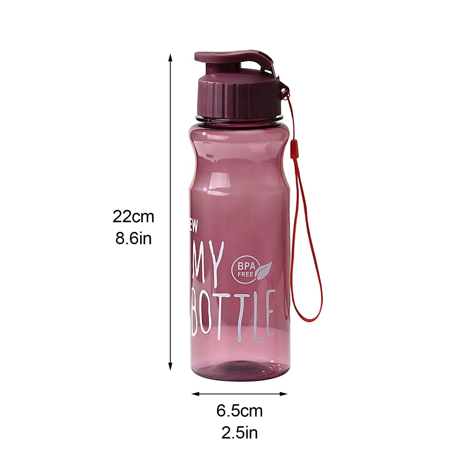 650ml Plastic Water Bottle Portable Sports Cup With Anti Drop Rope Outdoor Water Container Color Transparent Pet Flip Cover