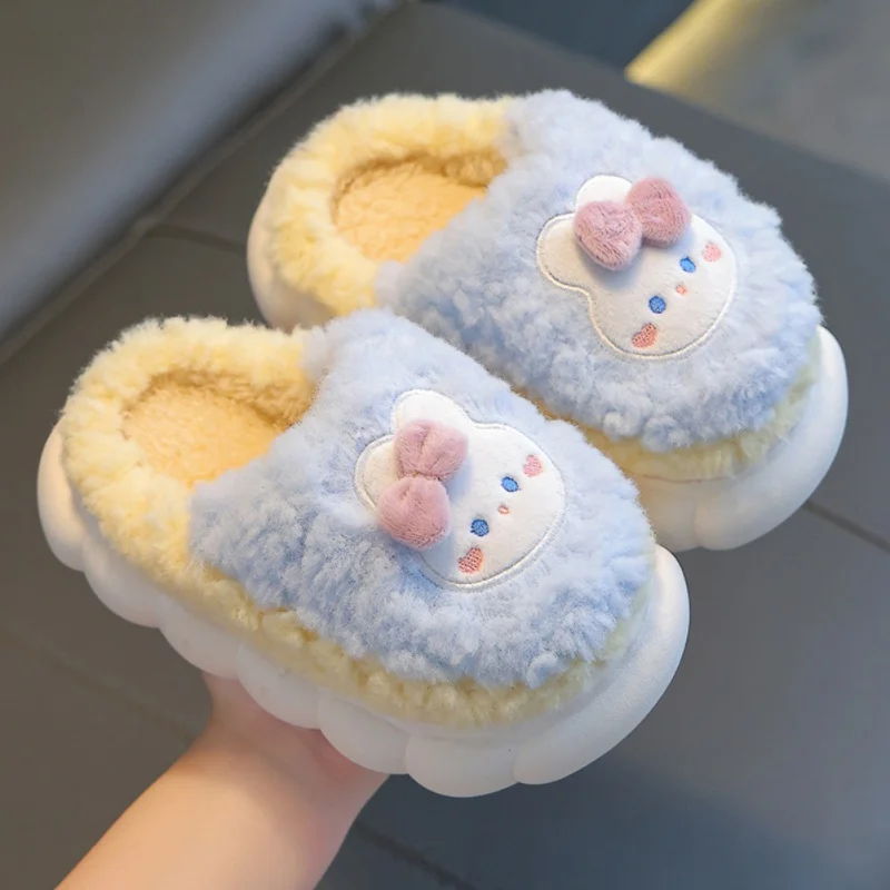 

Autumn Winter New Children's Plush Slippers Girls Kids Slides Cute Rabbit Toe Wrap Indoor Home Floor Non-Slip Warm Cotton Shoes