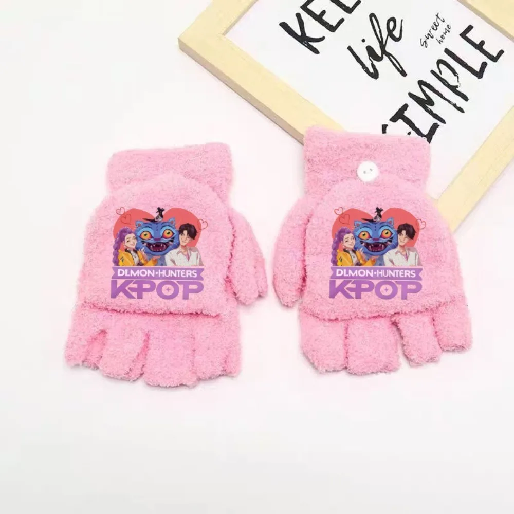 アニメ K-pop ハーフフィンガーフリップグローブ子供用悪魔冬暖かいアクセサリー Huntrix Saja ボーイズハンターミトン誕生日ギフト