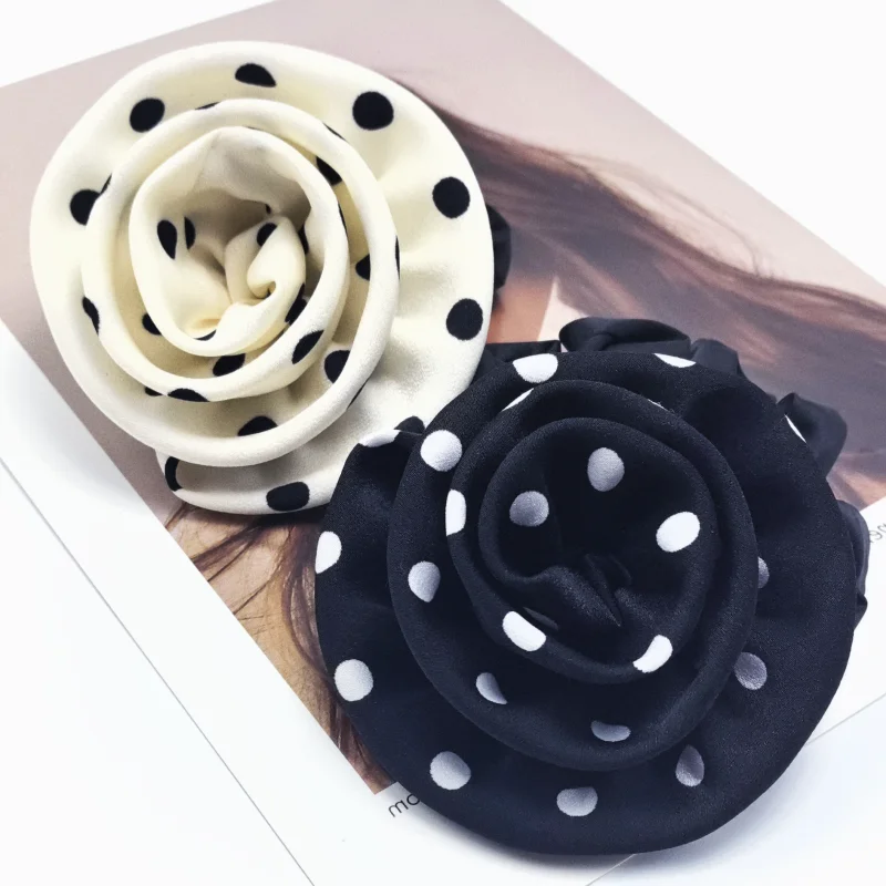 Vintage Polka Dot rose Flower Hair Band Exquisite High Elastic Red Rose Ponytail Hair Rope Ball Head Girl Hair Accessoires