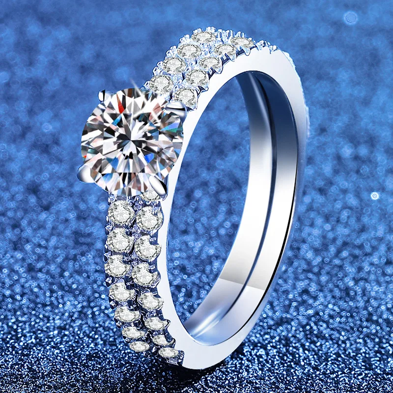 

PT950 Stacking Ring Set Japanese-Korean Light Luxury Style Moissanite Row Rings Platinum Women Jewelry Wholesale Gifts