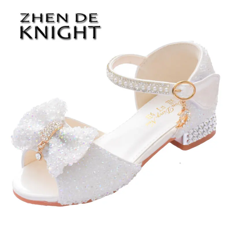 Children's Sandals Summer Princess Crystal Shoes 2023 New Girls High Heels Fashion Sequins Girls Soft Bottom Performance Shoes