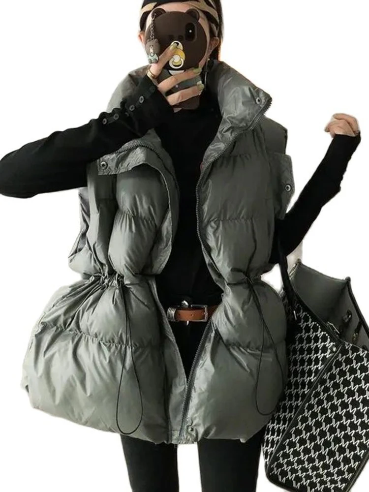 2023 New Lightweight Puffer Vest Jacket Cotton Padded Down Jacket Female Cotton Drawstring Waistcoat Women Spring Winter