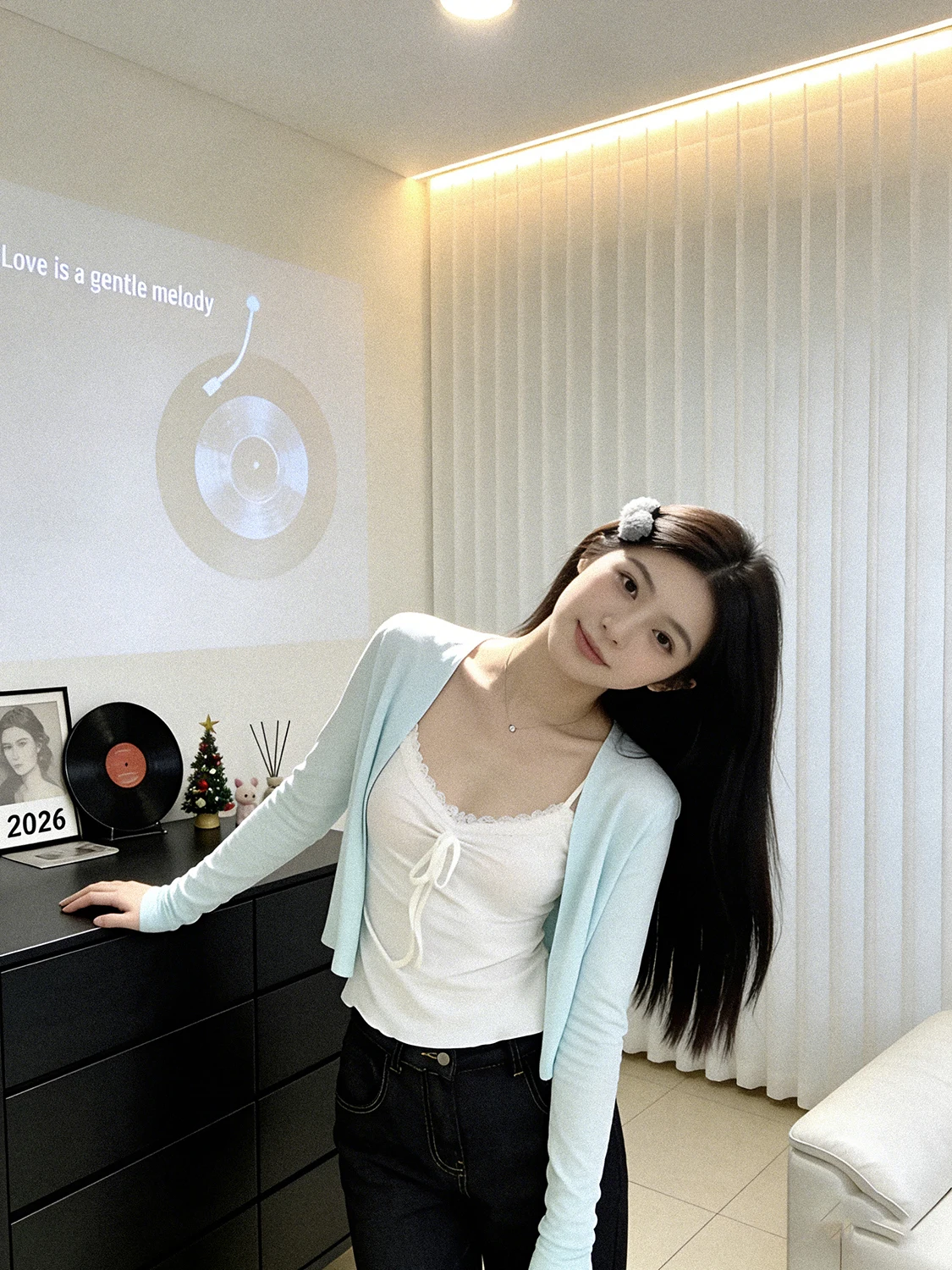 

Mint Summer Korean Style Holiday Lace Splice Strap Long Sleeve Sunscreen Open Cardigan Spring Summer Slimming Set Women's Fas...