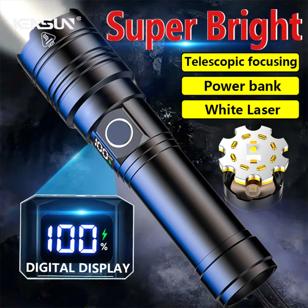 Powerful Tactical Torch High Power LED Flashlight USB Rechargeable Strong Light Lantern Waterproof Long Range Lamp Outdoor