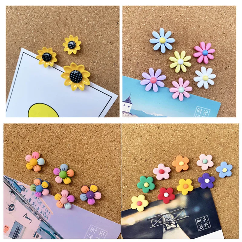 1set Colored Flowers Push Pins for Cork Board Cute Thumbtack Boards Decorative Plastic Tacks Pins Cute Photo Wall Pin Office