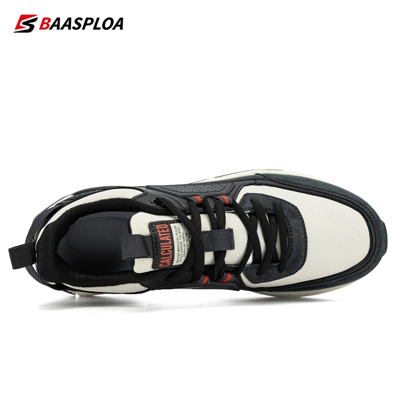 Baasploa Men Casual Waterproof Running Shoes Fashion Leather Skateboard Shoes Non-slip Wear-resistant Male Sport Shoes New