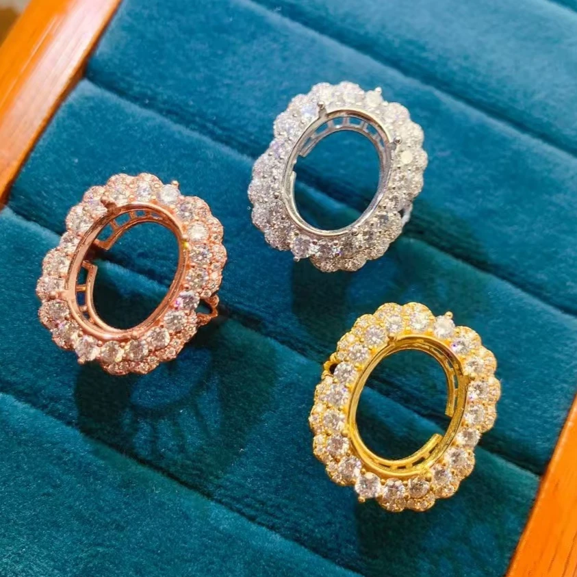 Luxury 12mm*16mm Amber Opal Agate Ring Setting 925 Silver Ring Setting for Jewelry Making Gold Plated Silver Jewelry Components