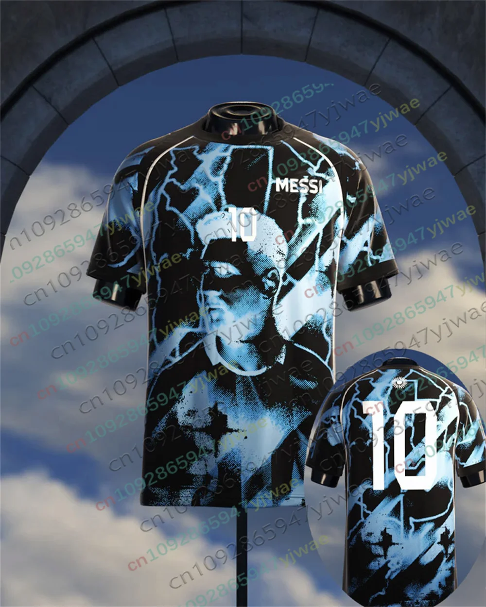 

Messi Fans' Football Jersey Blue&Black Sports Shirt Lightweight Breathable Short Sleeved Training Tee Summer Adult Kid's T-shirt