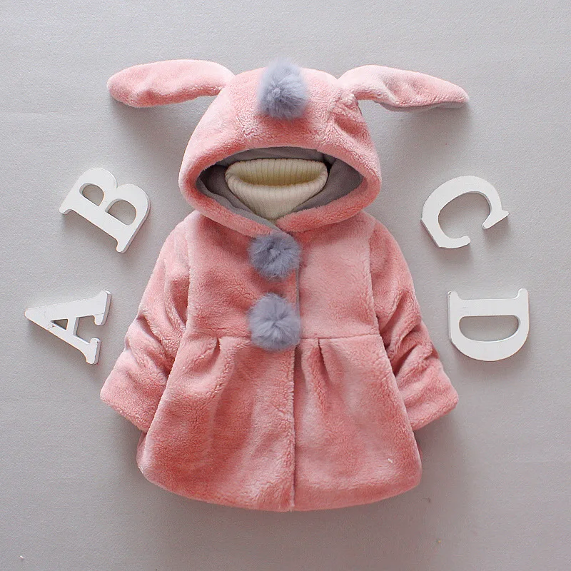 Winter Toddler Coat Kids Clothes Girls Korean Cartoon Cute Hooded Warm Thicker Fleece Baby Outerwear Children's Jackets B240