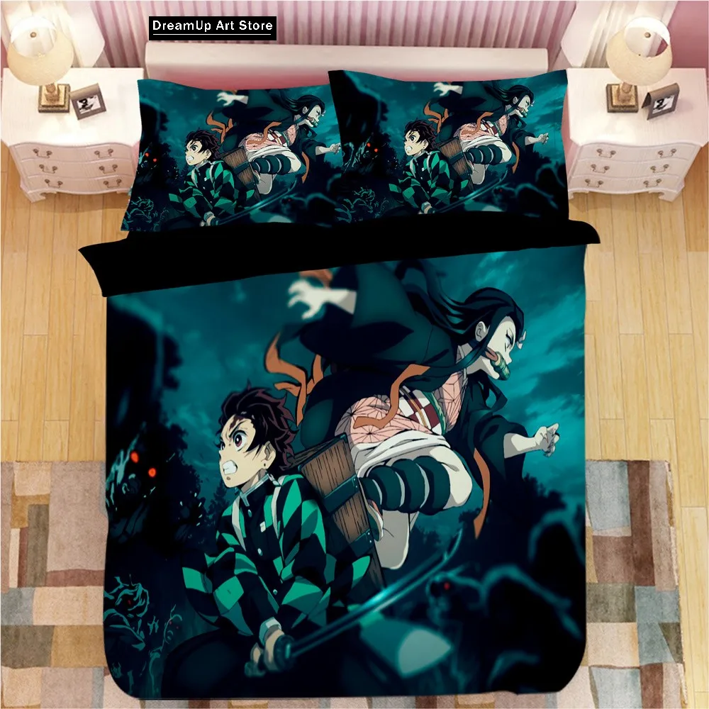 3D Print Fashion Anime Demon Slayer Bedding Set Boys Girls Twin Queen Full Size Duvet Cover Pillowcase Bed Adult Bedroom