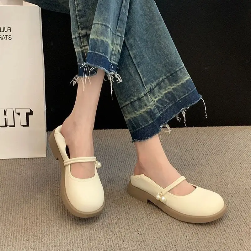 2026 Neue Damen Mary Jane Schuhe Leder-Loafer im Französischen Stil 2-Wege-Tragweise Frühling Sommer Casual Flache Schuhe Bequem