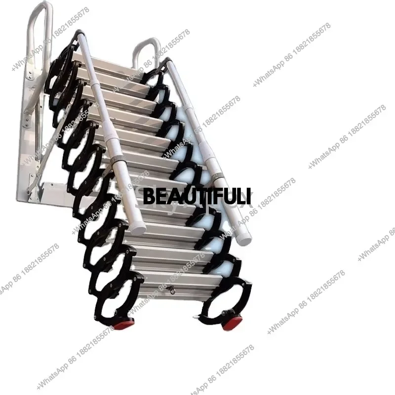 A55 Retractable folding aluminum staircase, multifunctional, durable, made of thick black carbon steel, invisible, for indoor us