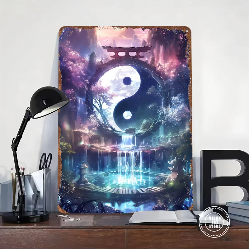 Torii Gate Yin and Yang Tinplate Poster Customized Wall Art Vintage Metal Signs Retro Tin Plaque for Home Decor Accessories Room