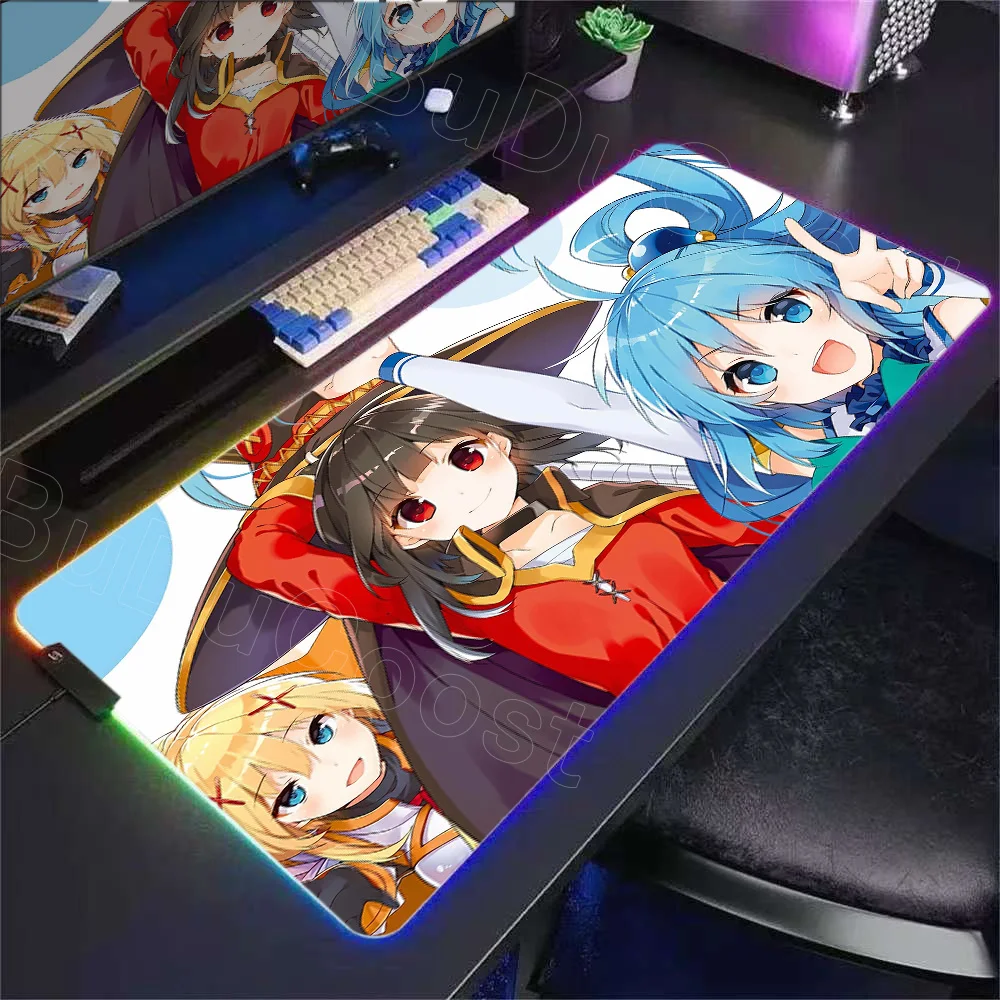 RGB Anime MousePad KonoSuba Mouse Pad High-definition Printing Anime Large Game Mouse Pad Game Console Keyboard Mouse Pad Carpet