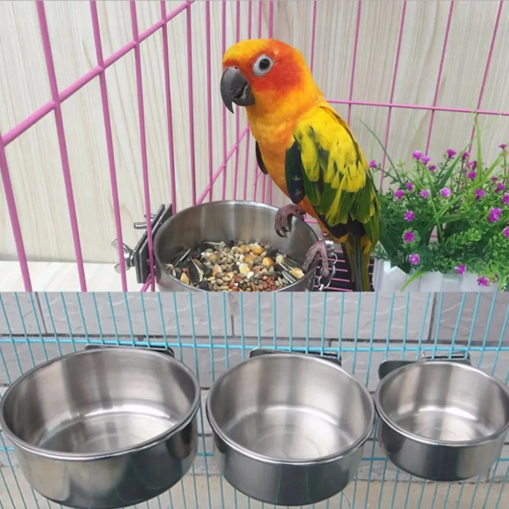 สแตนเลส Bird Feeder กล่อง Parrot ถ้วยชามคอนเทนเนอร์อาหารน้ำอุปกรณ์อุปกรณ์เสริม