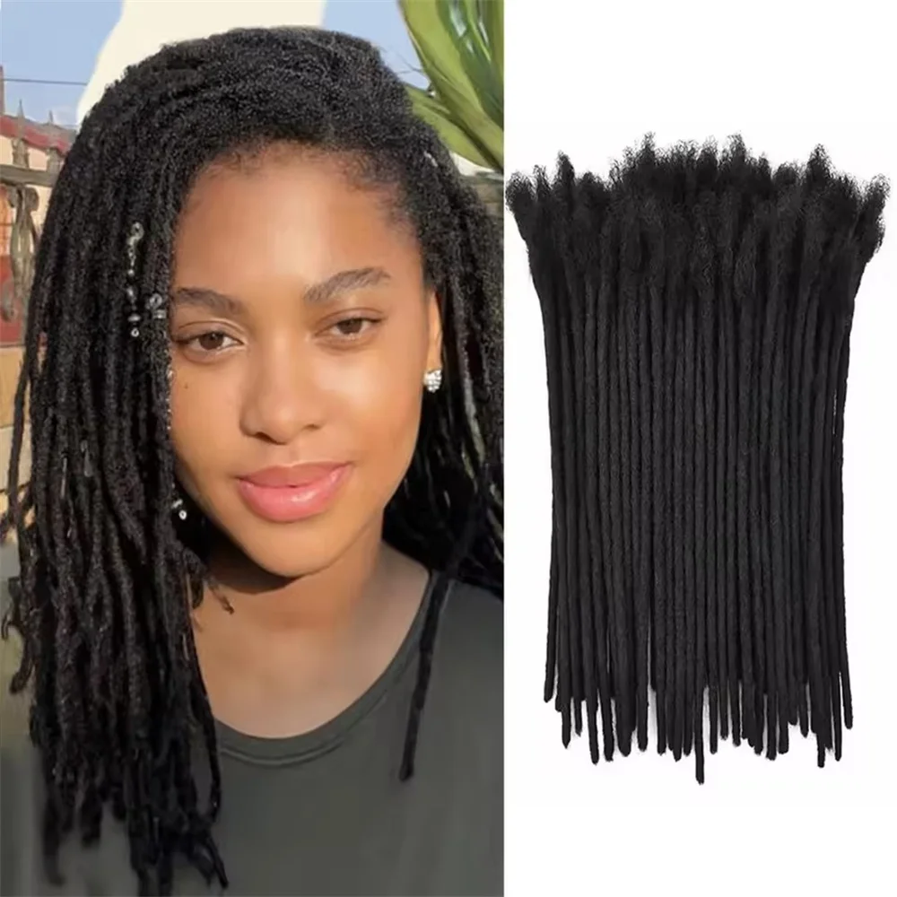 100% Human Hair Loc Extensions 0.6cm Width 6-24 Inch 40 Strands Full Handmade Dreadlock Extensions for Men Women Kids Can Be Dye