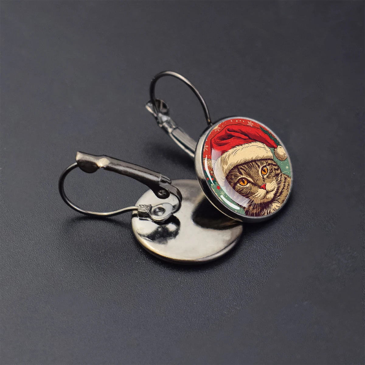 مرسومة باليد عيد الميلاد الحيوانات لطيف قبعات عيد الميلاد قبة الزجاج أقراط للنساء الرجال السنة الجديدة حفلة الفن مجوهرات هدايا عيد الميلاد