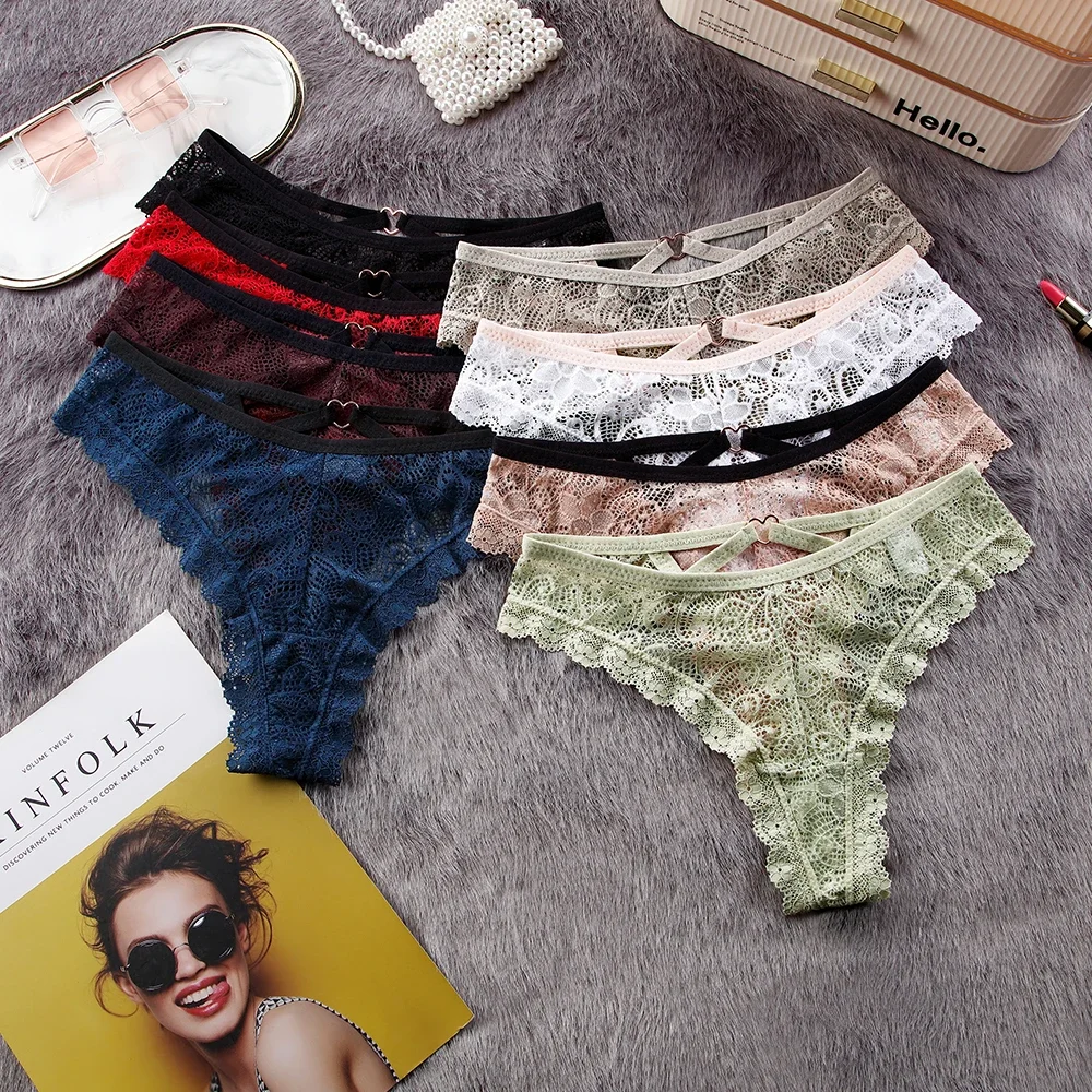 

8Pcs/Set Women Transparent G Strings Hollow Out Temptation Low-waist Panties Floral Lace See Through Thong Underwear Sexy Briefs