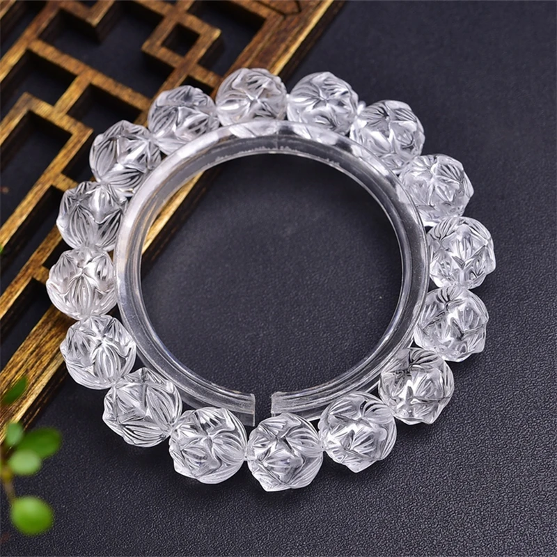 13MM Natural Clear Quartz Lotus Bead Bracelet Crystal Yoga Reiki Healing Stretch Female Holiday Gift 1PCS