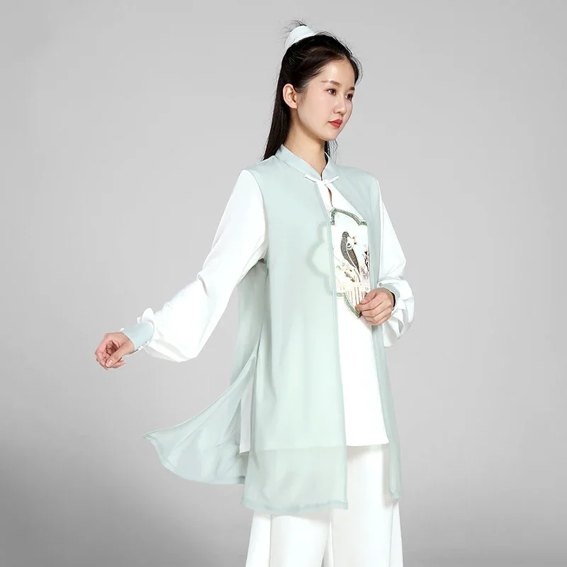 Tai Chi Clothes Women Wushu Clothes Kung Fu Competition Clothes Martial Art Uniform Wrinkle Free 2022 White Green Yarn