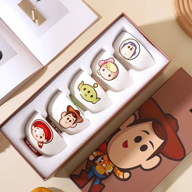 Kawaii toy story woody buzz lightyear jessie conjunto de talheres de cerâmica infantil fofo desenho animado casa tigela de arroz caixa de presente