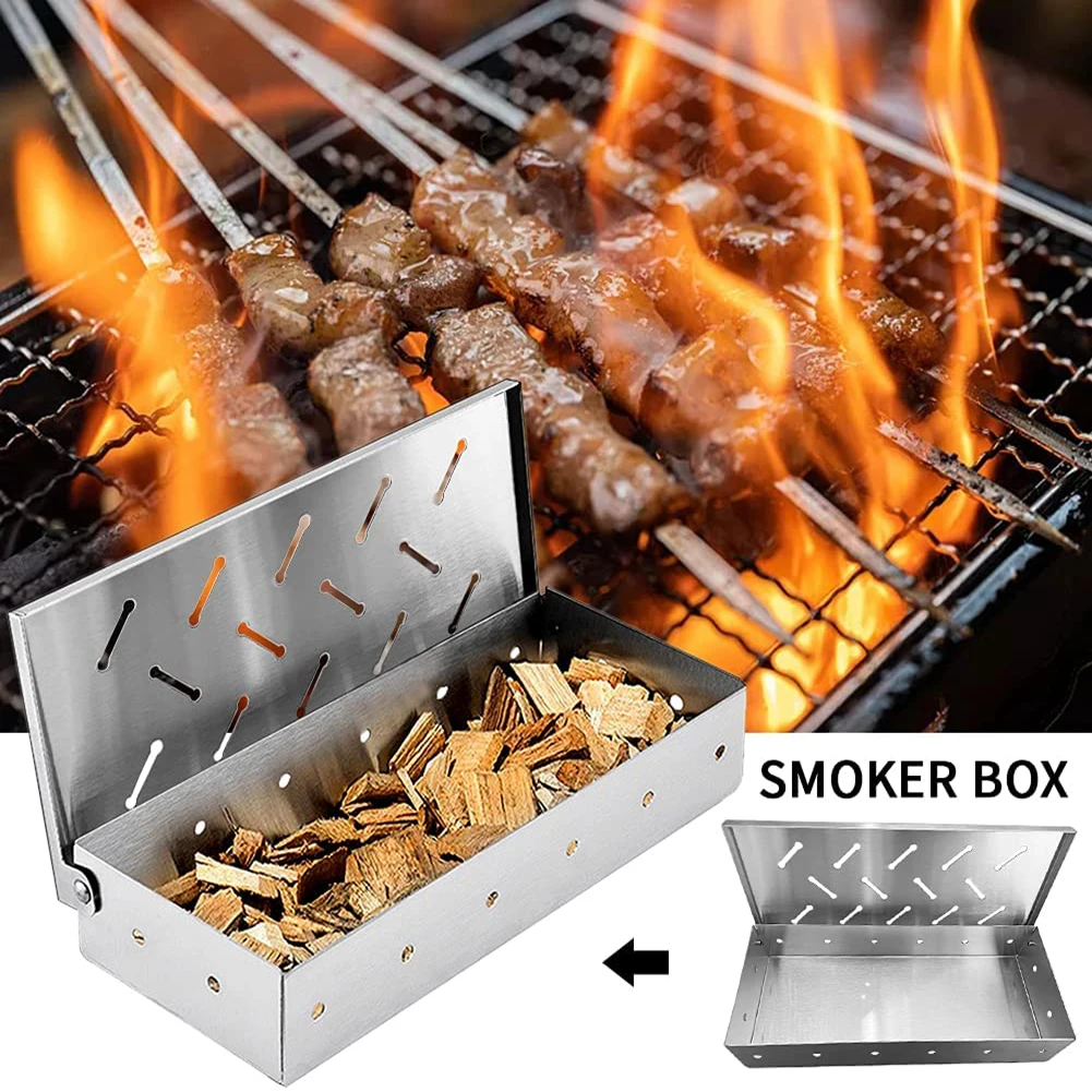 D2 Houtsnippers Bbq Grill Roker Box Barbecue Grill Vlees Doordrenkte Rook Bbq Accessoires Toevoegen Smokey Smaak Op Gas Of Houtskool Grills