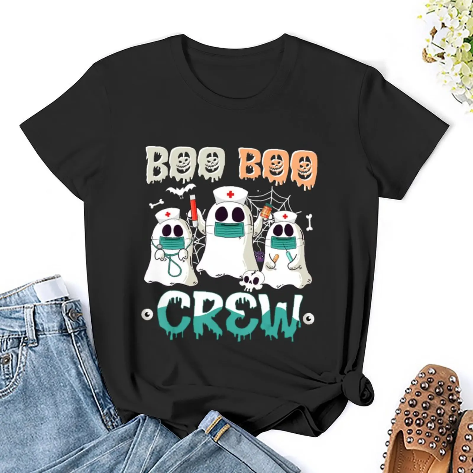 Boo Boo Crew Nurse Halloween Ghost Costume Womens T-Shirt summer clothes new edition customs customizeds Woman fashion