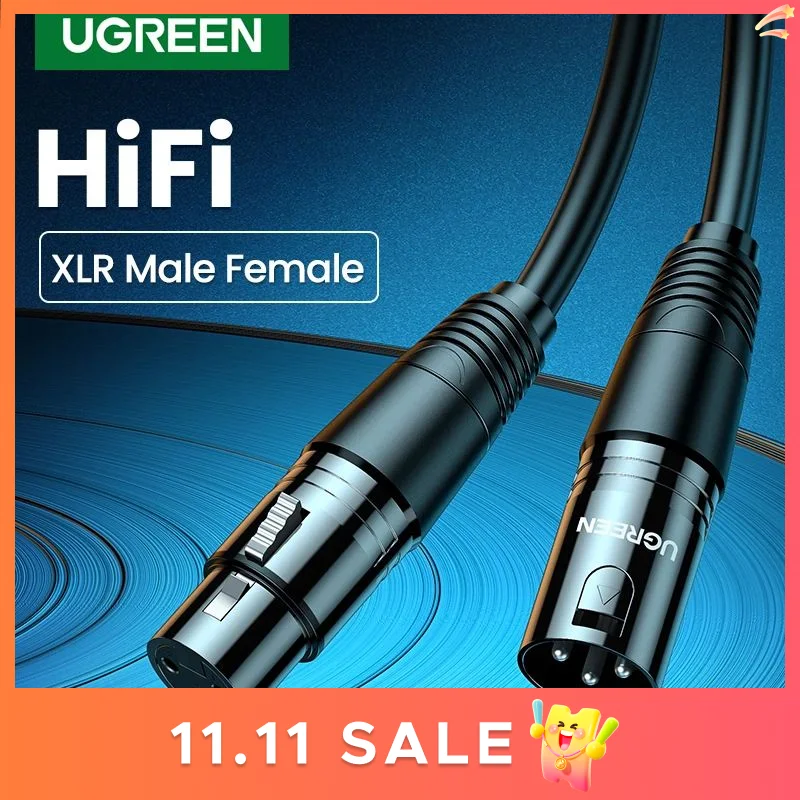 Кабель UGREEN XLR для караоке, микрофона, звуковой пушечный кабель, штекер XLR, Удлинительный кабель для микрофона для аудиомикшера, усилителя XLR