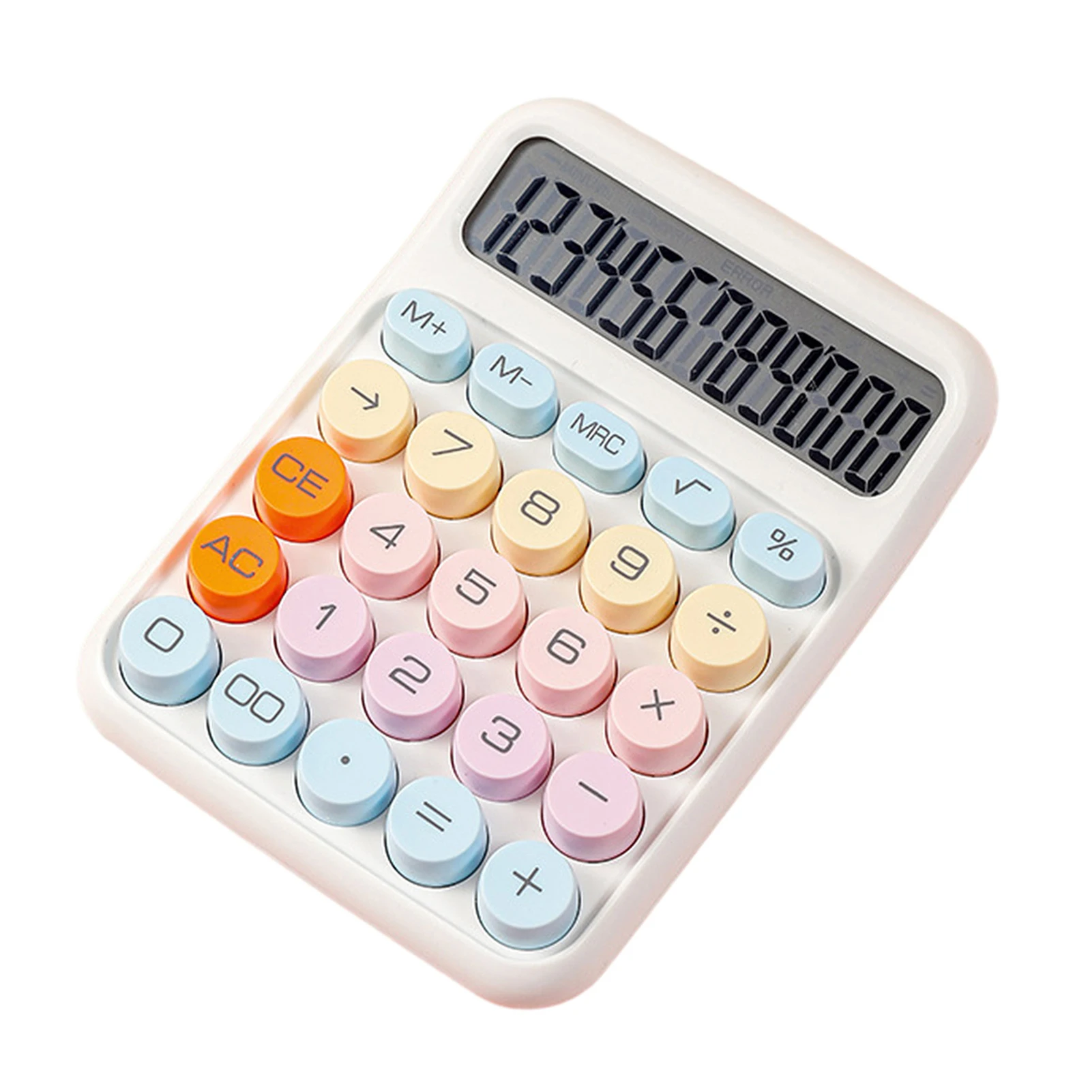 Mechanical Calculator 12 Digit Large LCD Display Big Round Button Cute Candy Colored Calculator Suitable for Office School Home