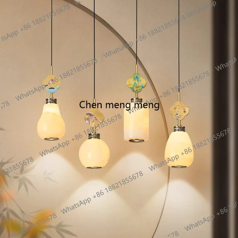 Song-style aesthetic jade dining room small chandelier new Chinese all-copper aisle bedroom bedside lamp