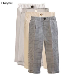 Kids Solid Color Suit Pant Child British Formal Wedding Casual Pants for Boys Teen Plaid Trousers Toddler Stripe Spring Clothes