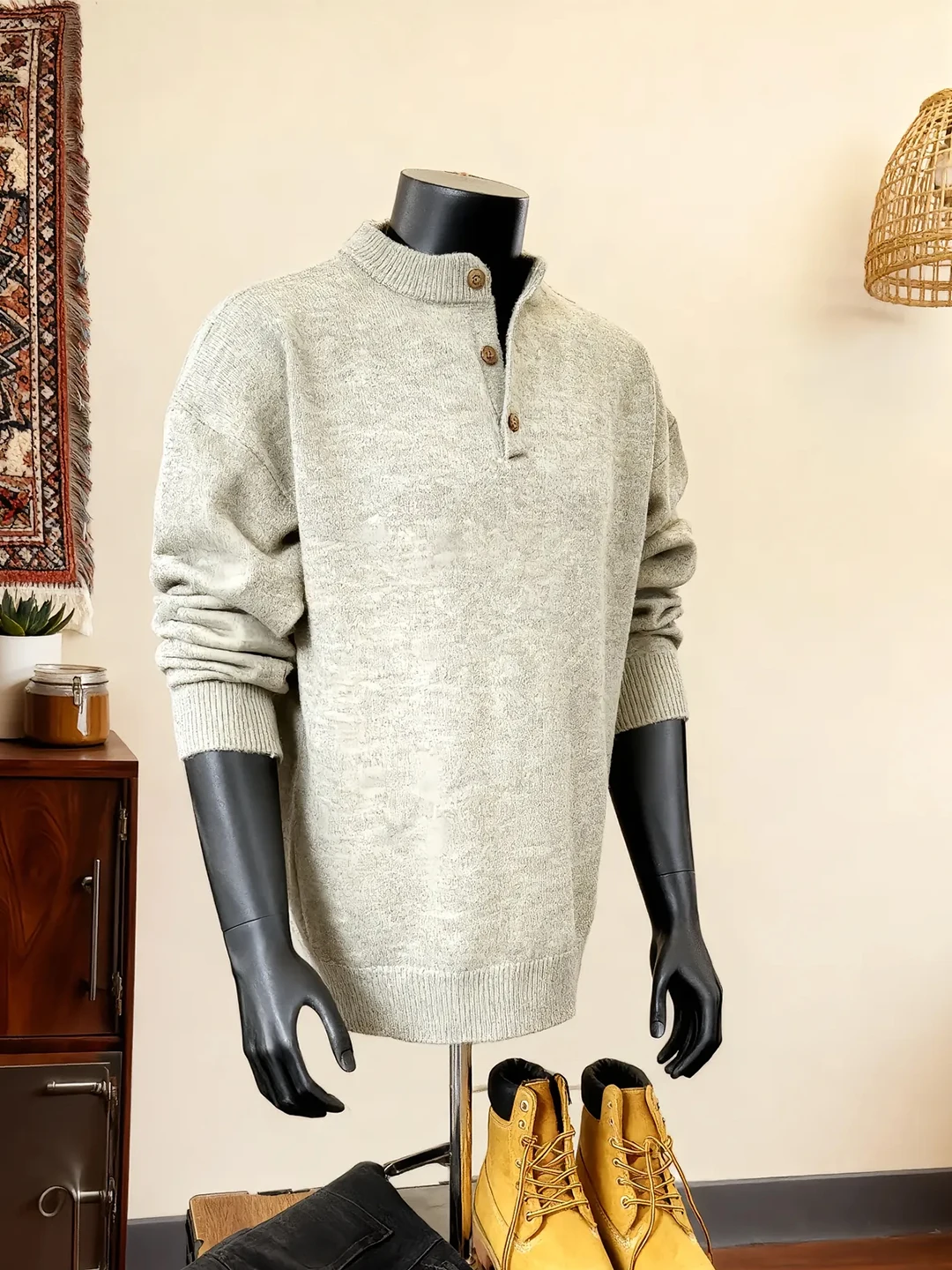 

Thiened Collar Knitted Sweater Men's Sle American Lazy Soft Warm Inner Wear Long Sve Winter Faion Casual Top