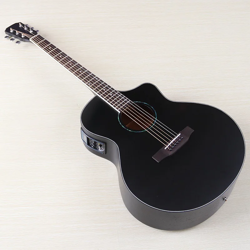 40 Inch High Quality Acoustic Guitar with EQ Solid Spruce Top Sapele Body Matte Finish Folk Guitarra Orange Black Sunburst
