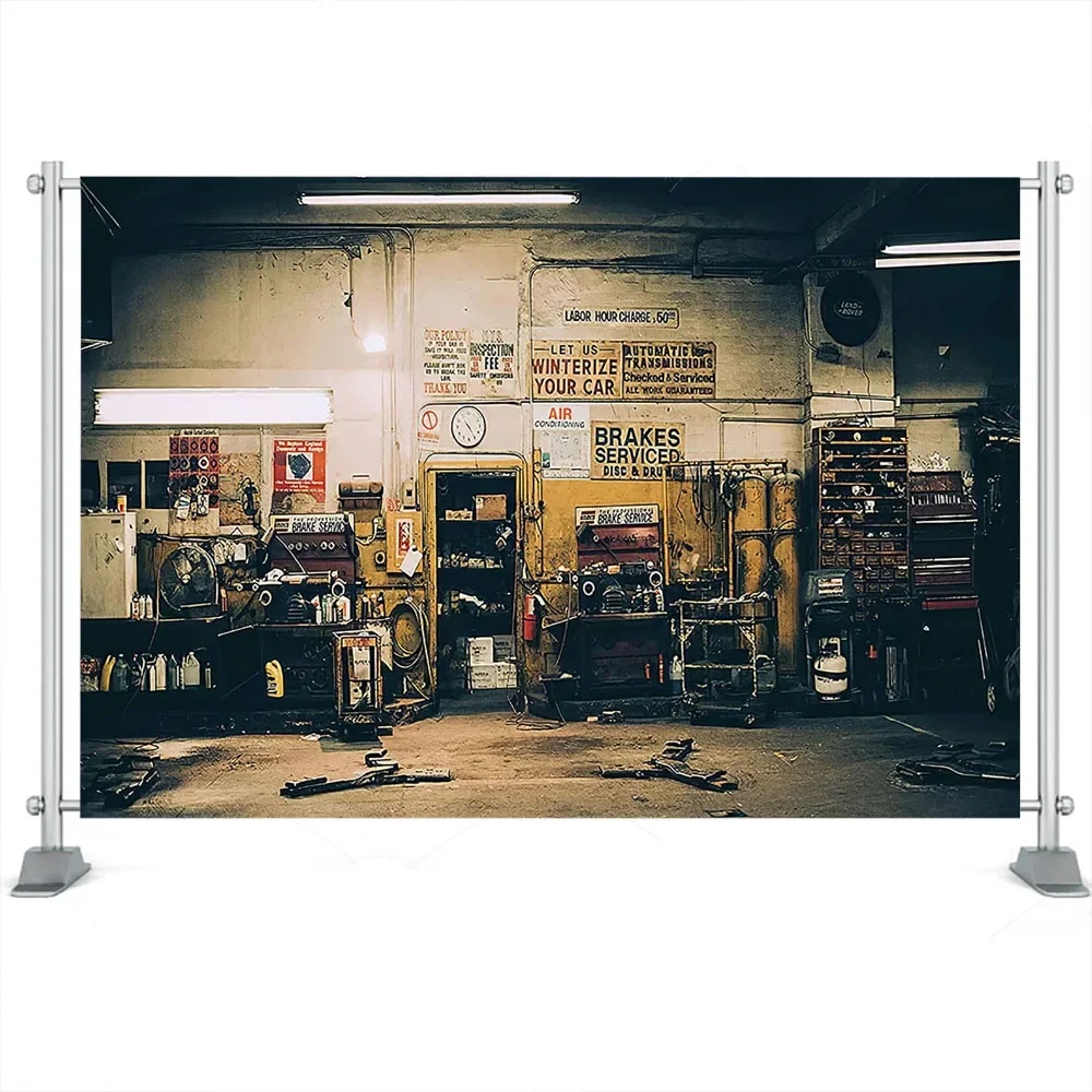 Auto Reparatur Lager Fotografie Hintergrund Junge Geburtstag Porträt Schraubenschlüssel Automobil Mechaniker Party Banner Kind Baby Fotostudio