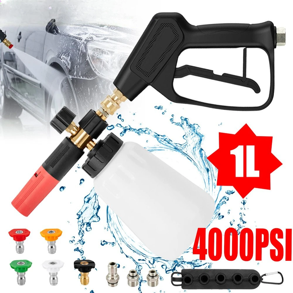 4000 PSI Hochdruck-Wasserpistole mit 5 Düsen & ergonomischem Griff – 3 GPM Durchfluss für Auto-, Fenster- & Einfahrtsreinigung |   Hochleistungs-Handschlauchhahn mit Auslösesperre und Schnellanschluss