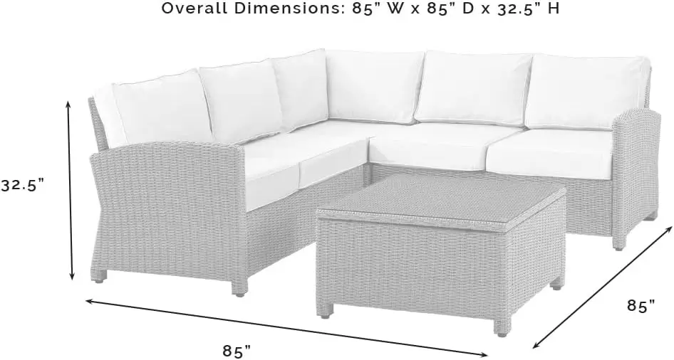 KO70019WB-GY Bradenton Outdoor Wicker 4-Piece Seating Set (Loveseat, 2 Arm Chairs, Coffee Table), Brown with Gray Cushions