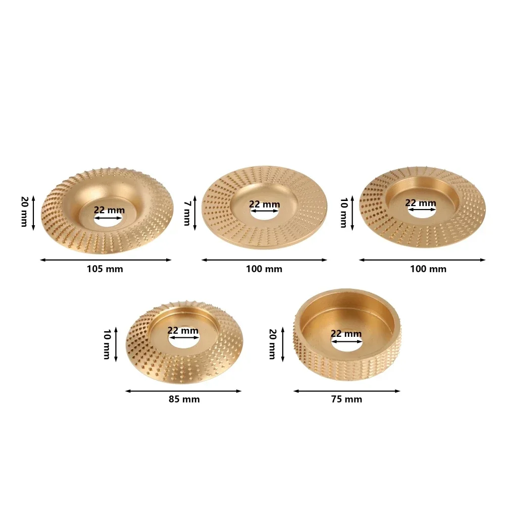 5PCS/Set Wood Grinding Polishing Wheel Wood Carving Rotary Disc Sanding Tool Abrasive Engraving Disc For Angle Grinder 22mm Bore