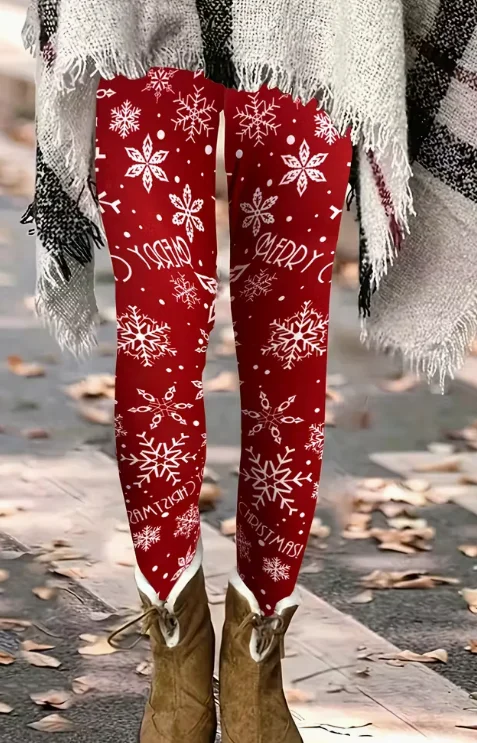 Herbst Winter Damen Leggings Schneeflocke 3D-Druck Leggings Dehnbare schlanke Strumpfhosen Sexy Mode Yoga Hosen Trendige Trainingshose