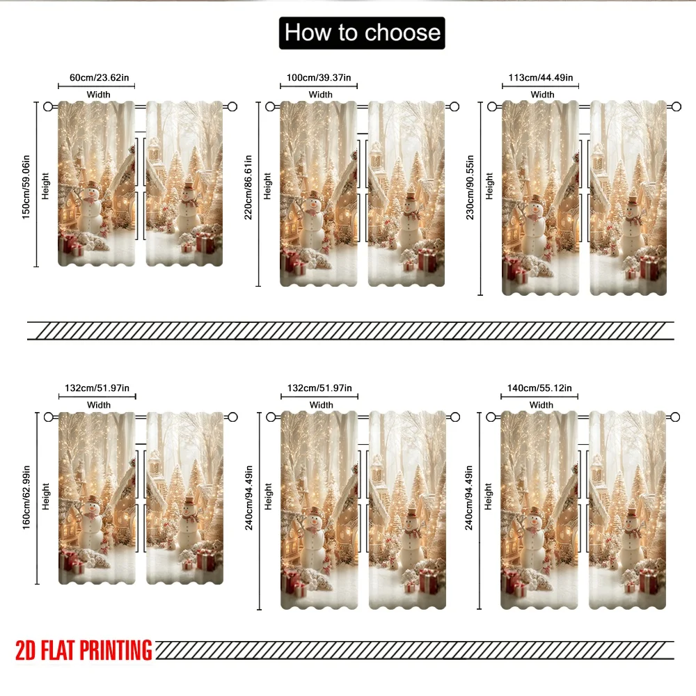 2 قطعة 2D الطباعة المسطحة عيد الميلاد سعيد موضة الستائر دافئ ثلج عيد الميلاد قرية الرقمية المطبوعة البوليستر الستائر احتفالية #3