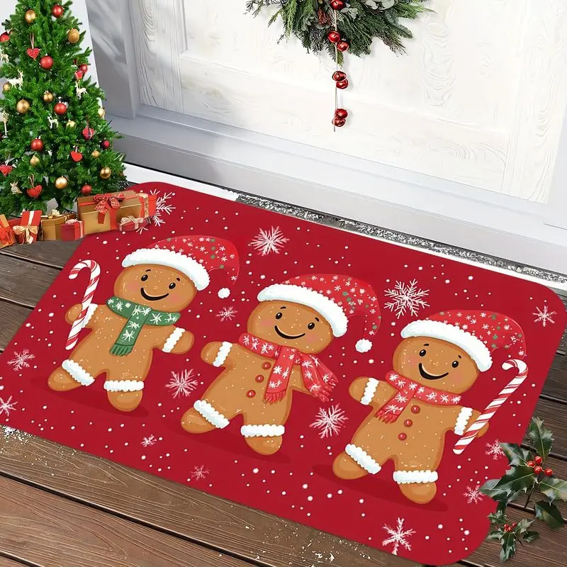 VIKAMA Cute Gingerbread Man Christmas Doormat—Non-Slip, Machine-Washable Entryway Rug and Home Decor for the Foyer or Porch