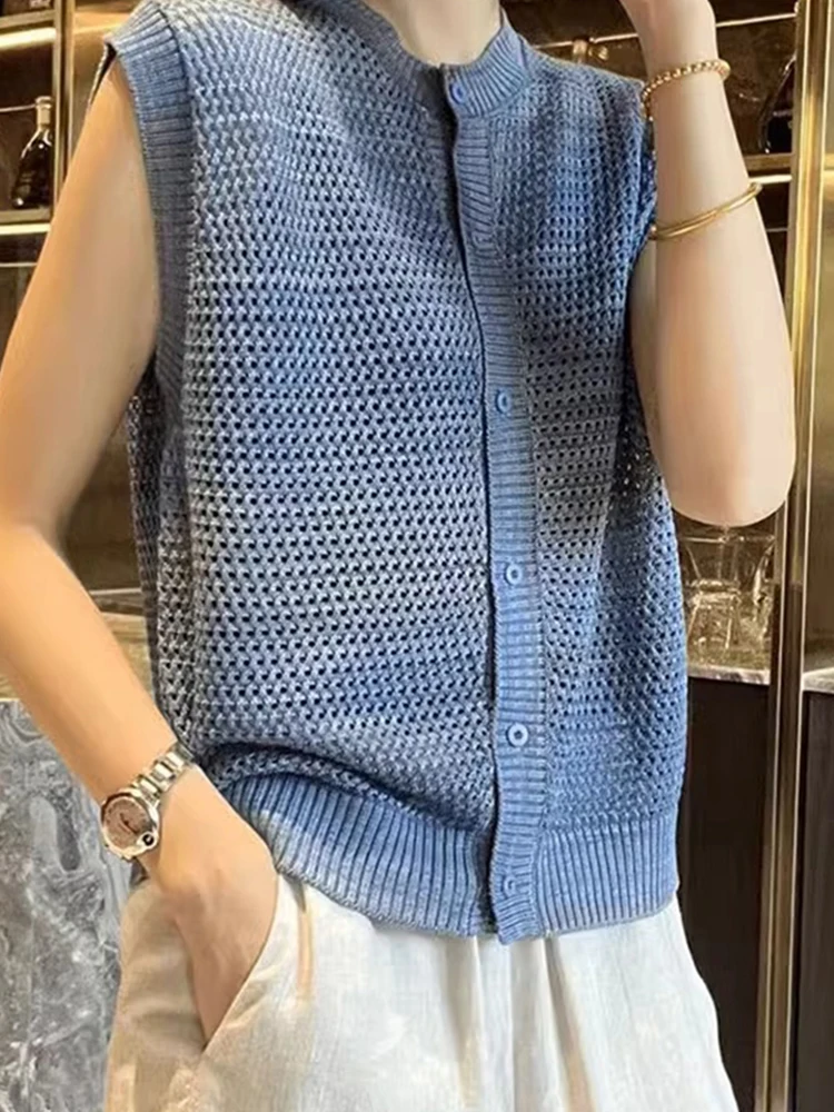 

Женский вязаный открытый кардиган, свободный повседневный жилет на бретельках, дышащий, удобный, модный, с вырезом, летний топ