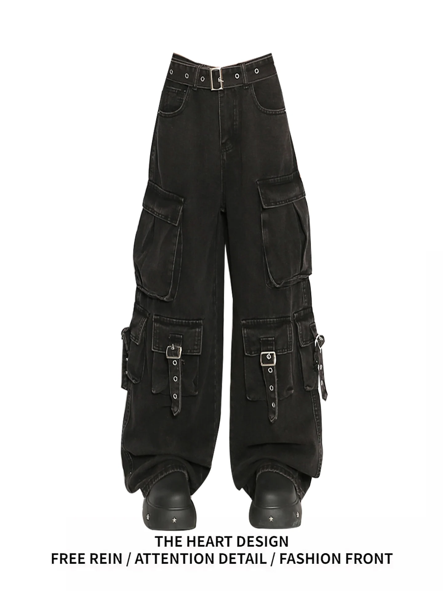 

Retro Bla Workwear Denim Jeans Women's American Sle Waed Heavy Du Loose Wide Leg Pants Casual High Waist Jeans