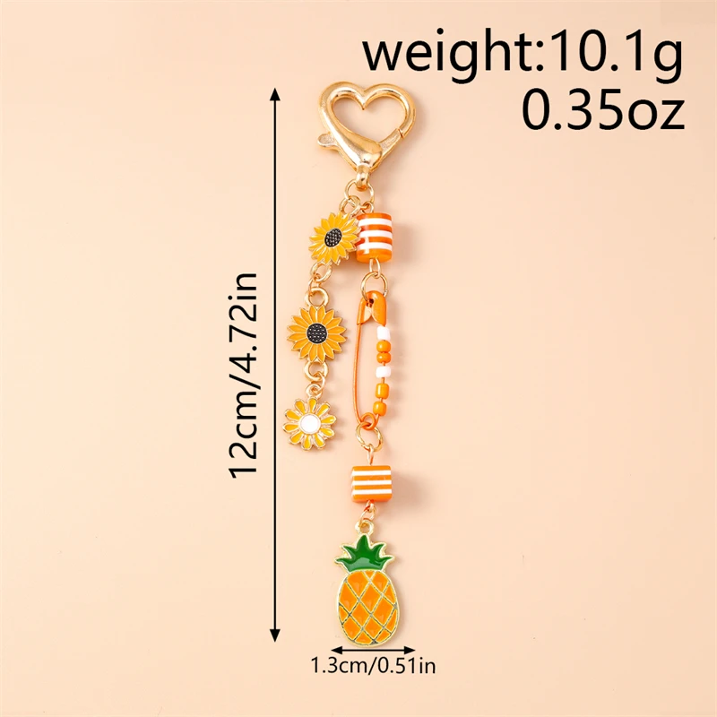 Modischer Frucht-Orangen-Ananas-Schlüsselanhänger, handgefertigter Blumenanhänger, Schlüsselringe für Frauen und Männer, Autoschlüssel, Handtaschen-Schlüsselanhänger, DIY-Geschenke – Detail 1