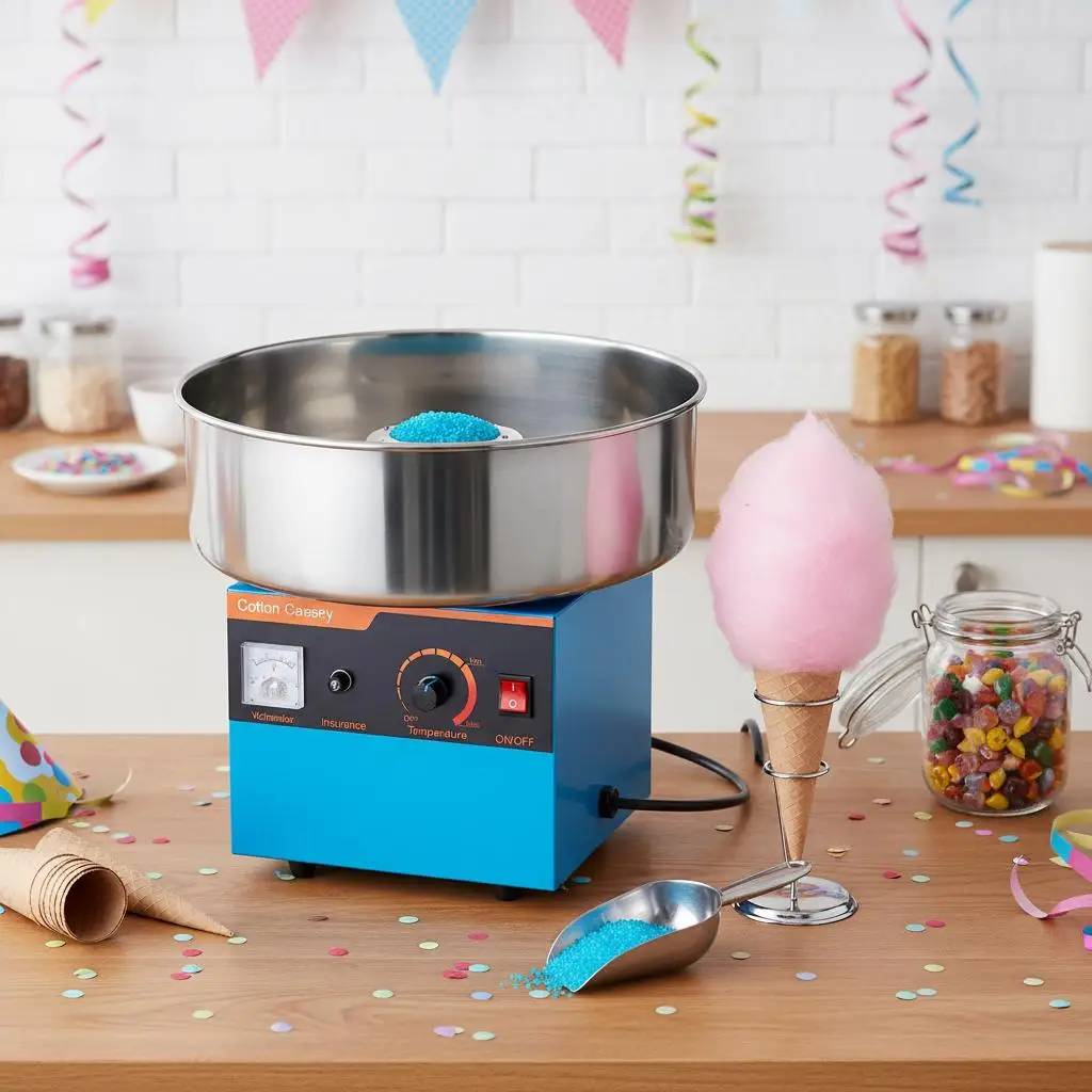 

Аппарат для приготовления сладких облаков Sweet Cloud Maker, 15 дюймов, для домашних праздников и семейных вечеринок, мощность 1000 Вт, с ложкой для сахара, синий цвет, профессиональный.