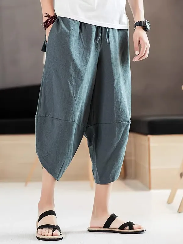 

Новые китайские брюки Sle Harlan из чистого хлопка на семь футов, мужские летние брюки-фонарики с широкими штанинами пять четвертей, повседневные брюки Rutabaga...